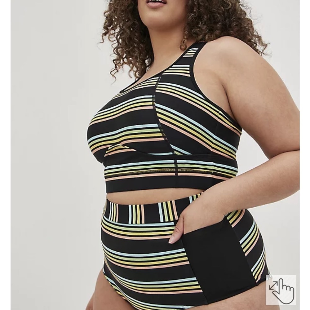 New! Torrid sz 2 Set! Rainbow Stripes‎ Active Swim Bathing Suit 2X